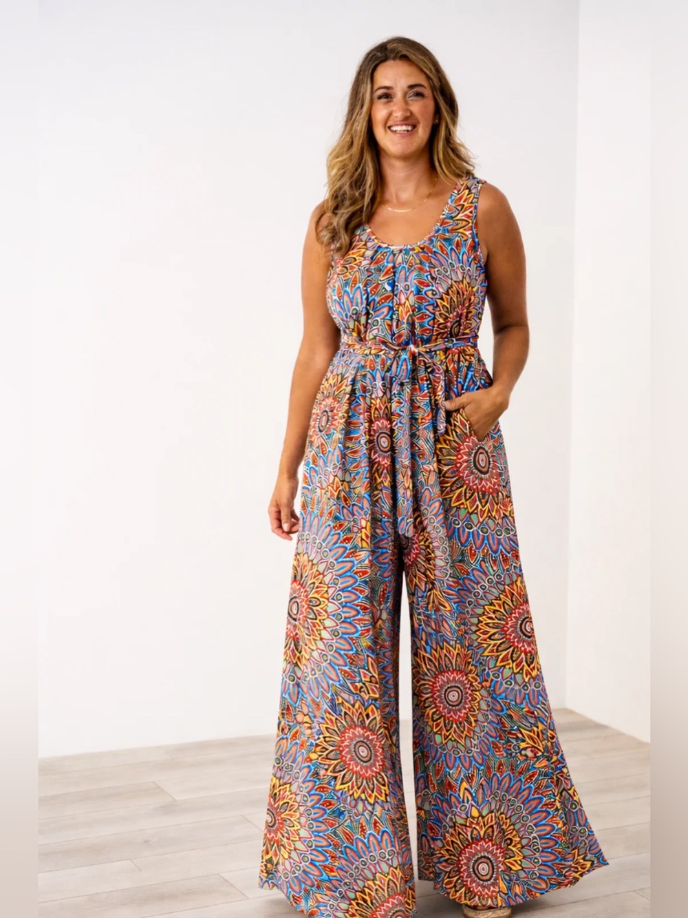 Latched Mama Multicolor Mandala-Print Sleeveless Wide-Leg Jumpsuit Standard Size